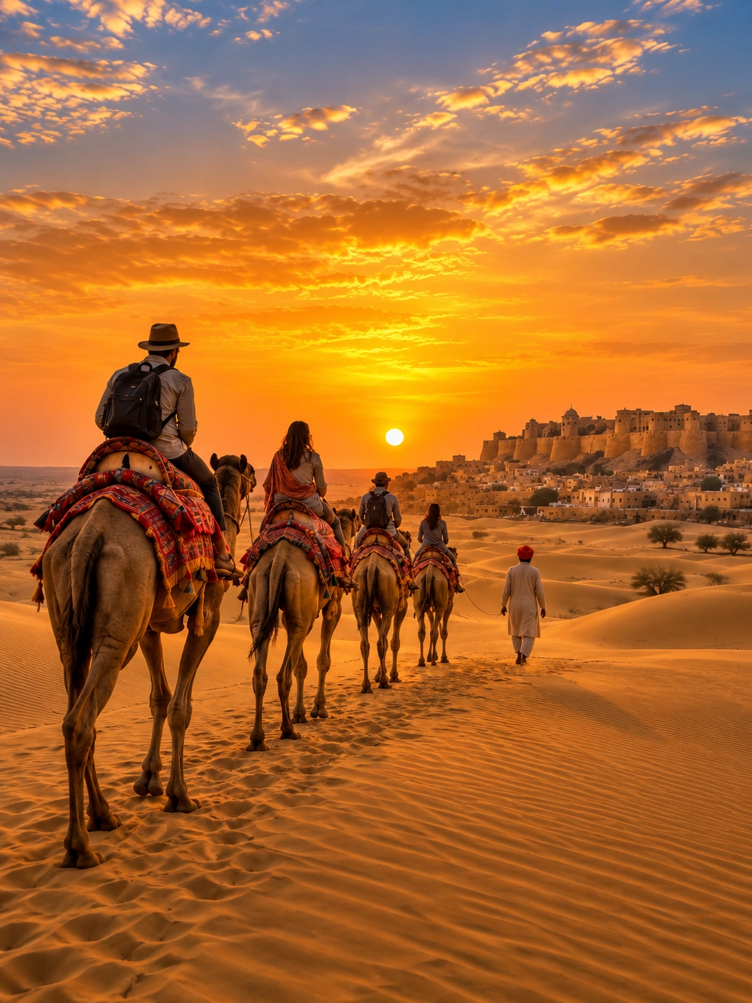 Camel safari on the Sam sand dunes